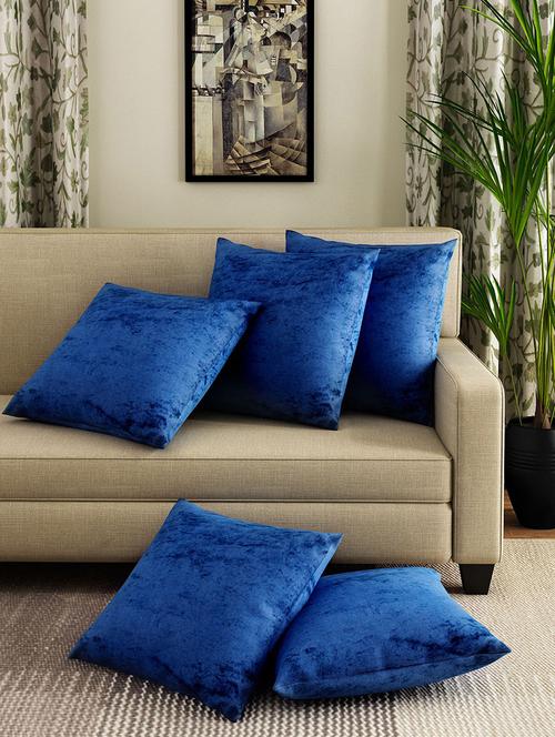 set of 5 blue velvet solid print cushion covers - 14113191 - Very Small Image - 1