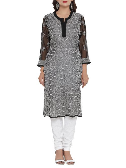 ada black georgette straight kurta - 14117968 - Very Small Image - 1