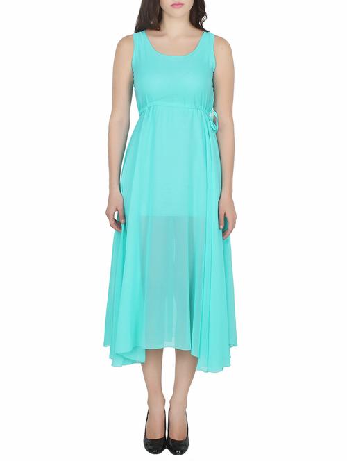 green georgette assymetric dress - 14121822 - Very Small Image - 1