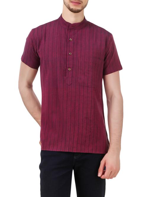 purple khadi cotton short kurta - 14124697 - Very Small Image - 1