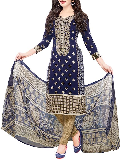 printed unstitched churidaar suit - 14125941 - Very Small Image - 1