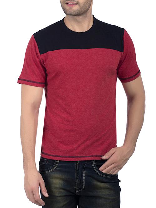 maronn cotton color block t-shirt - 14127237 - Very Small Image - 1