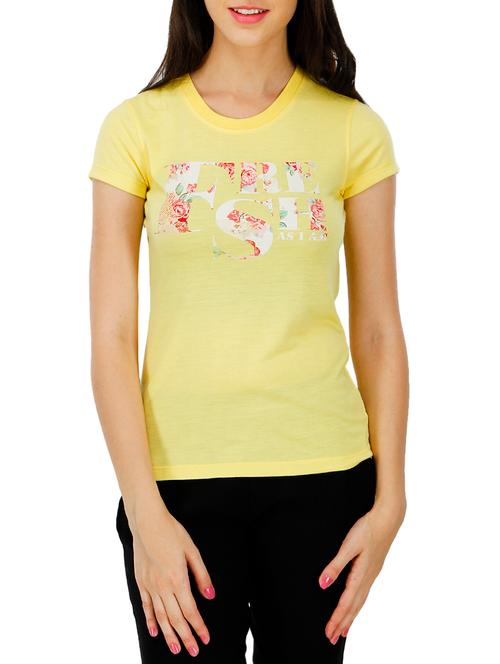 yellow printed cotton blend tee - 14130706 - Very Small Image - 1