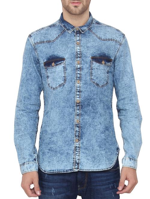 blue denim casual shirt - 14133348 - Very Small Image - 1