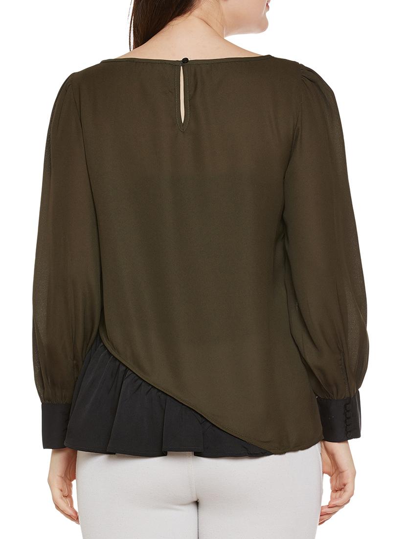 contrast paneled ruffled top - 14137754 - Standard Image - 2