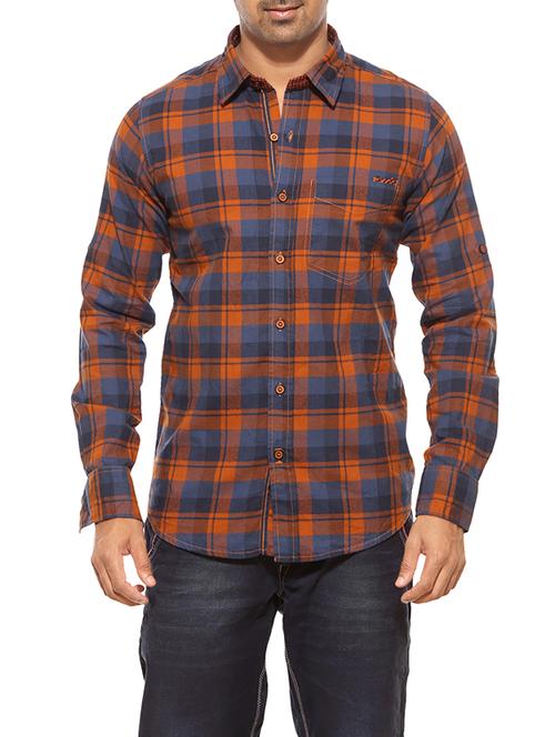Orange Cotton Casual Shirt - 14150432 - Very Small Image - 1