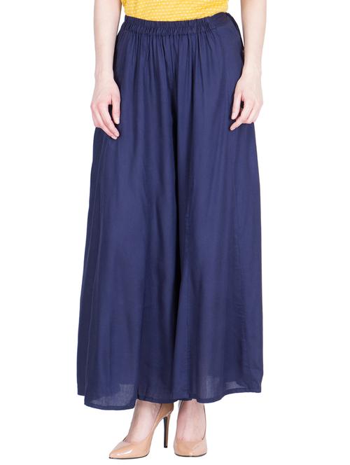 solid dark blue viscose palazzo - 14166762 - Very Small Image - 1