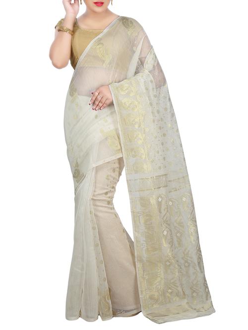 white jamdani saree - 14168559 - Very Small Image - 1