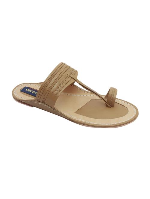 Beige Leather Kolhapuri Slipper - 14169401 - Very Small Image - 1