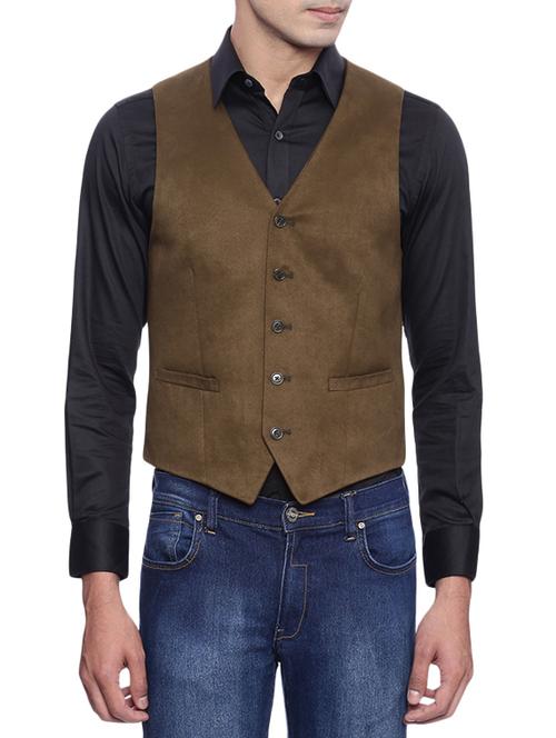 brown polyester waist coat - 14193161 - Very Small Image - 1