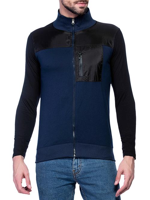 navy blue colour block cotton sweatshirt - 14196021 - Very Small Image - 1