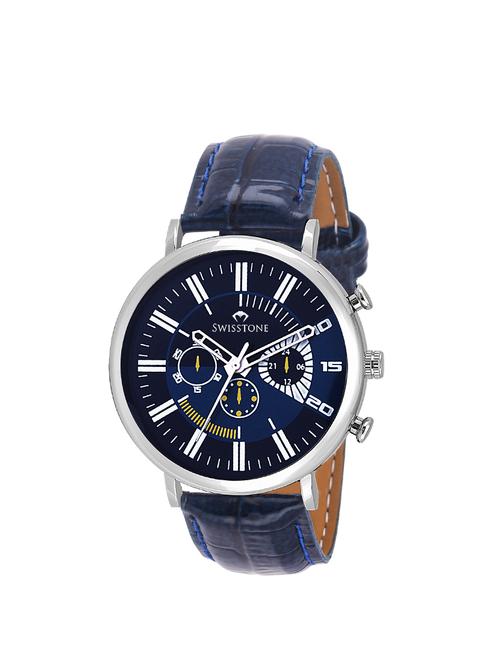 swisstone sprt152 blue leather strap wrist watch for men - 14226008 - Very Small Image - 1
