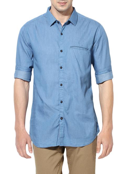 blue denim casual shirt - 14228943 - Very Small Image - 1