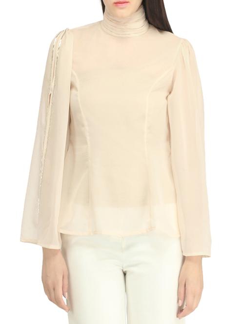 beige poly georgette a-line top - 14229221 - Very Small Image - 1