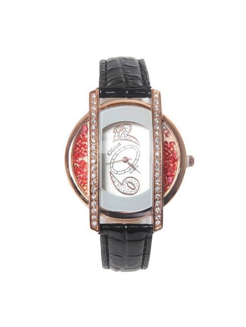 oleva black women's leather watch oplw-26 - 14237709 - Very Small Image - 1