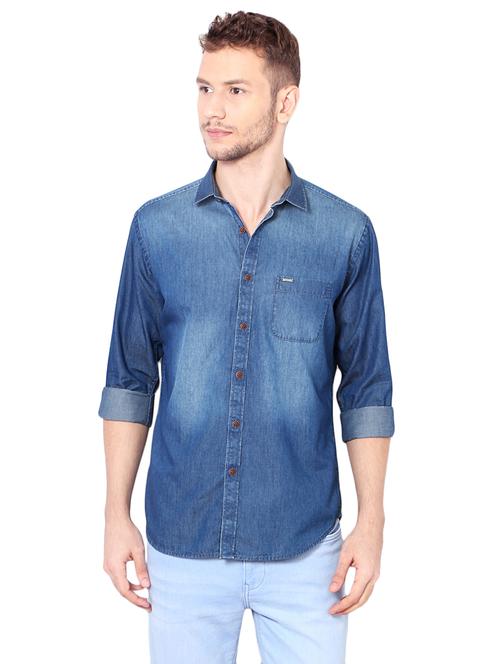 blue denim casual shirt - 14239971 - Very Small Image - 1