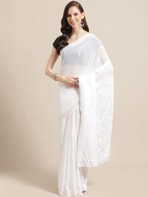 women's embroidered saree with blouse - 14240342 - Very Small Image - 1