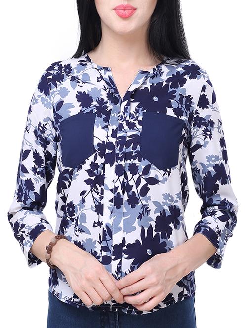 blue printed casual top - 14240835 - Very Small Image - 1