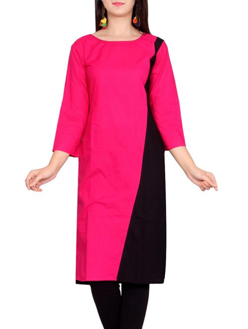 pink cotton printed straight kurta - 14240969 - Very Small Image - 1