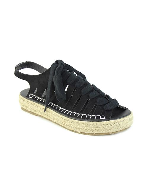 black fabric laceup sandals - 14241571 - Very Small Image - 1