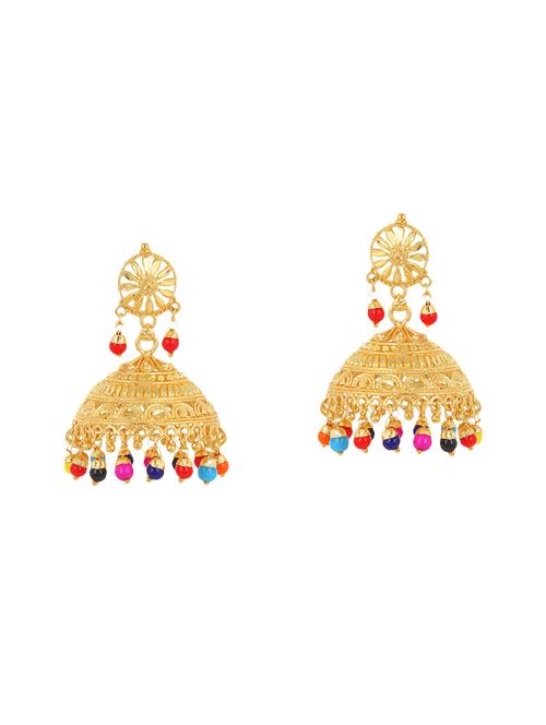 gold brass jhumka earring - 14259449 - Very Small Image - 1
