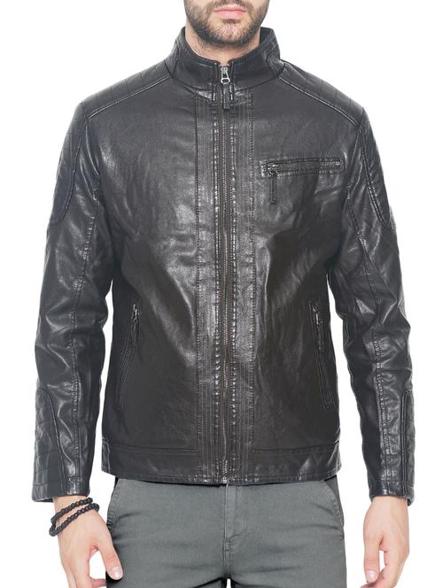 brown leather biker jacket - 14260930 - Very Small Image - 1