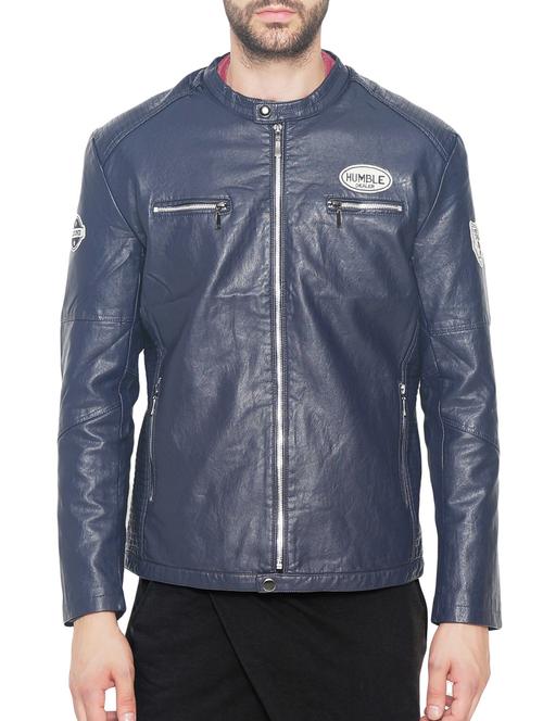 blue leather biker jacket - 14260972 - Very Small Image - 1