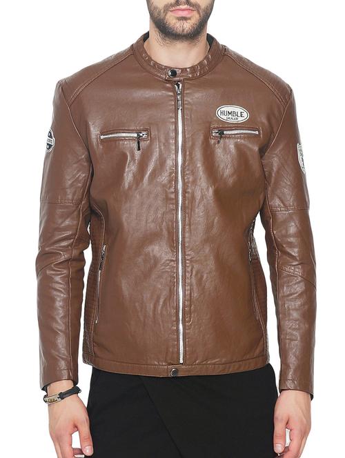 brown faux leather biker jacket - 14260973 - Very Small Image - 1