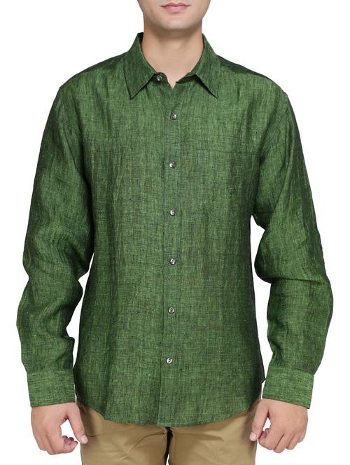 green linen casual shirt - 14262571 - Very Small Image - 1