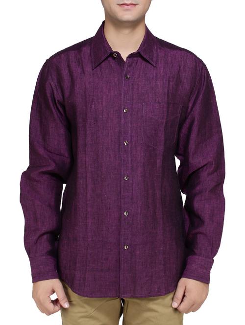 purple linen casual shirt - 14262572 - Very Small Image - 1