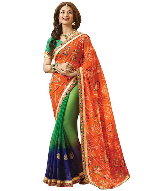 half and half bandhani saree with blouse - 14335273 - Very Small Image - 1