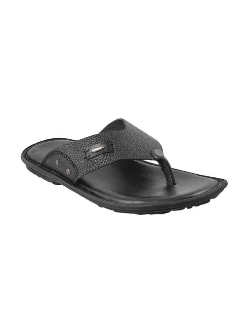 Black Leather Toe Separator Slipper - 14337883 - Very Small Image - 1
