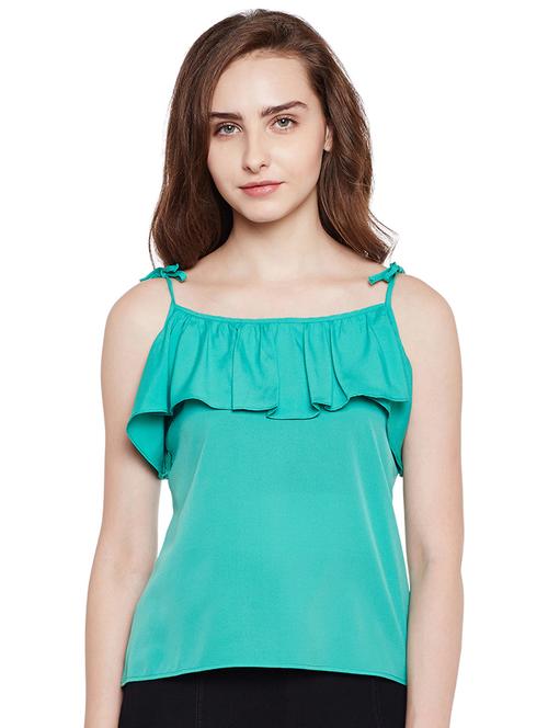solid green ruffle top - 14349377 - Very Small Image - 1