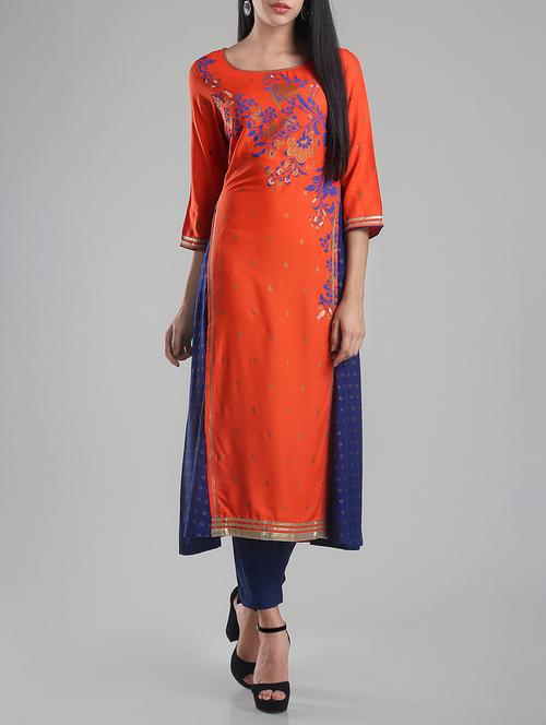 w orange viscose printed a-line kurta - 14351514 - Very Small Image - 1