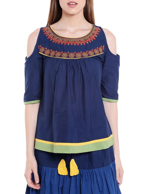 blue embroidered cotton regular top - 14355517 - Very Small Image - 1