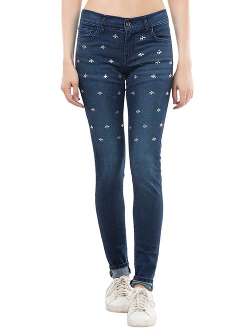Blue Embellished Denim Jean - 14356052 - Very Small Image - 1