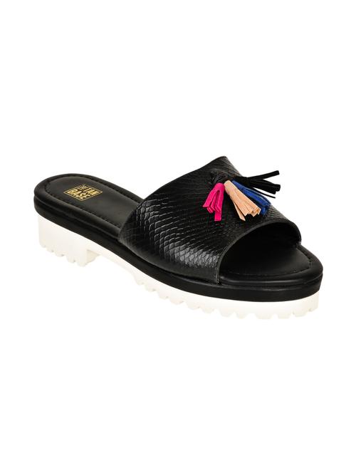 black faux leather slides - 14369815 - Very Small Image - 1