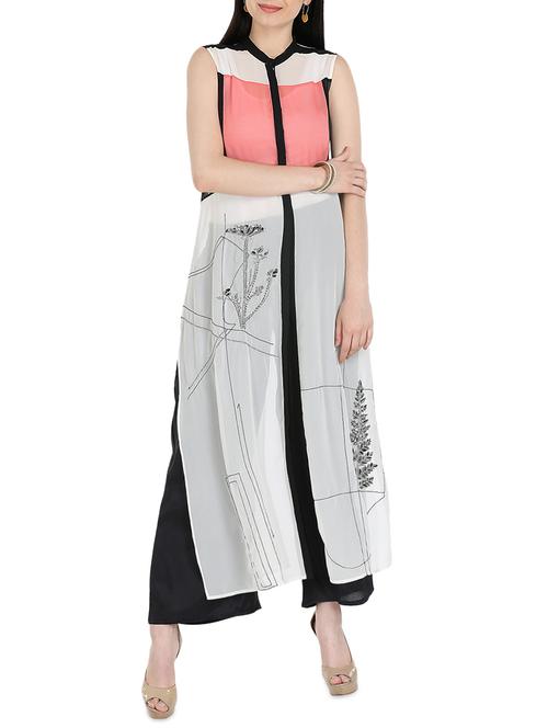 white synthetic high slit kurta - 14379150 - Very Small Image - 1
