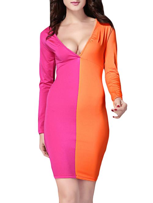 color block cutout back bodycon dress - 14420473 - Very Small Image - 1