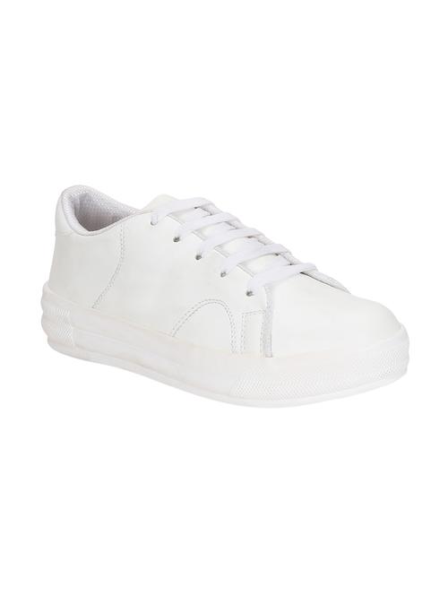 White Faux Leather Laceup Sneakers - 14434335 - Very Small Image - 1