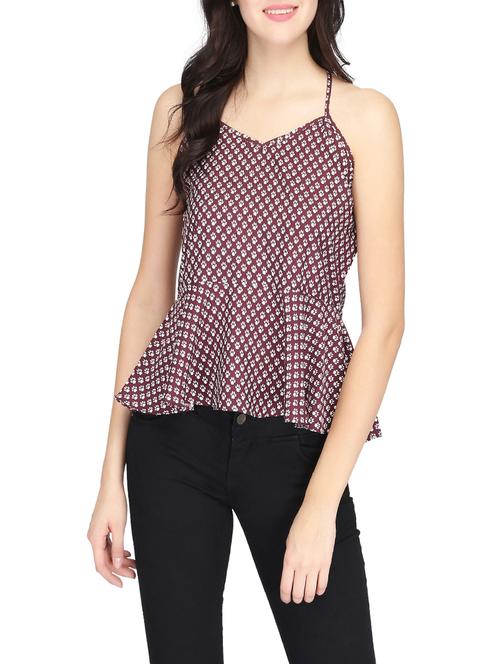 Maroon printed peplum - 14459930 - Very Small Image - 1