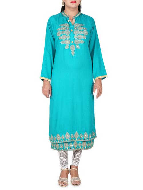 turquoise rayon straight kurta - 14469272 - Very Small Image - 1