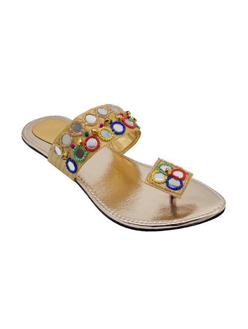 Gold Ethnic Slip On Sandals - 14479321 - Very Small Image - 1