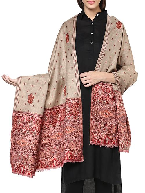 brown woolen pashmina shawl - 14481565 - Very Small Image - 1