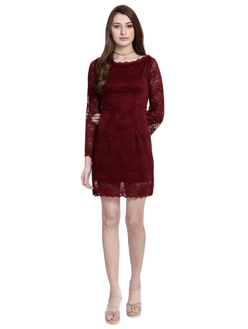 Maroon Lace Sheath Dress - 14497670 - Very Small Image - 1