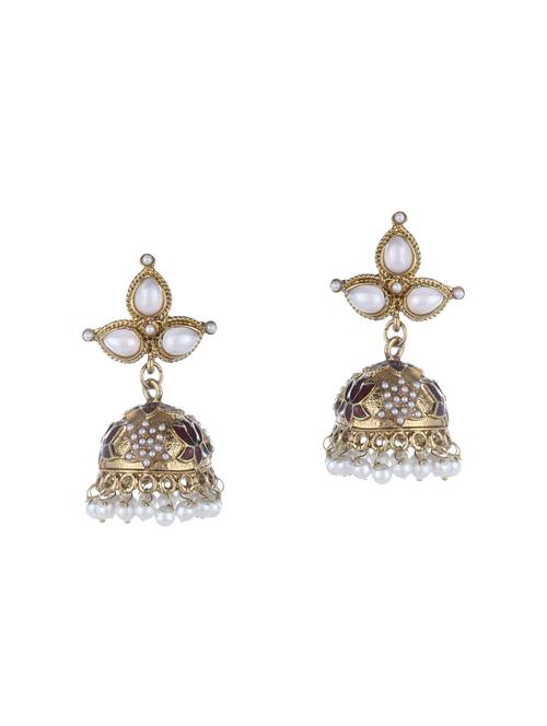 gold brass jhumka earring - 14509702 - Very Small Image - 1
