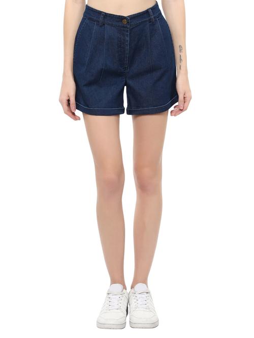 roll-up hem pleated denim shorts - 14527282 - Very Small Image - 1