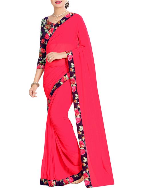 floral lace bordered  saree with blouse - 14551313 - Very Small Image - 1