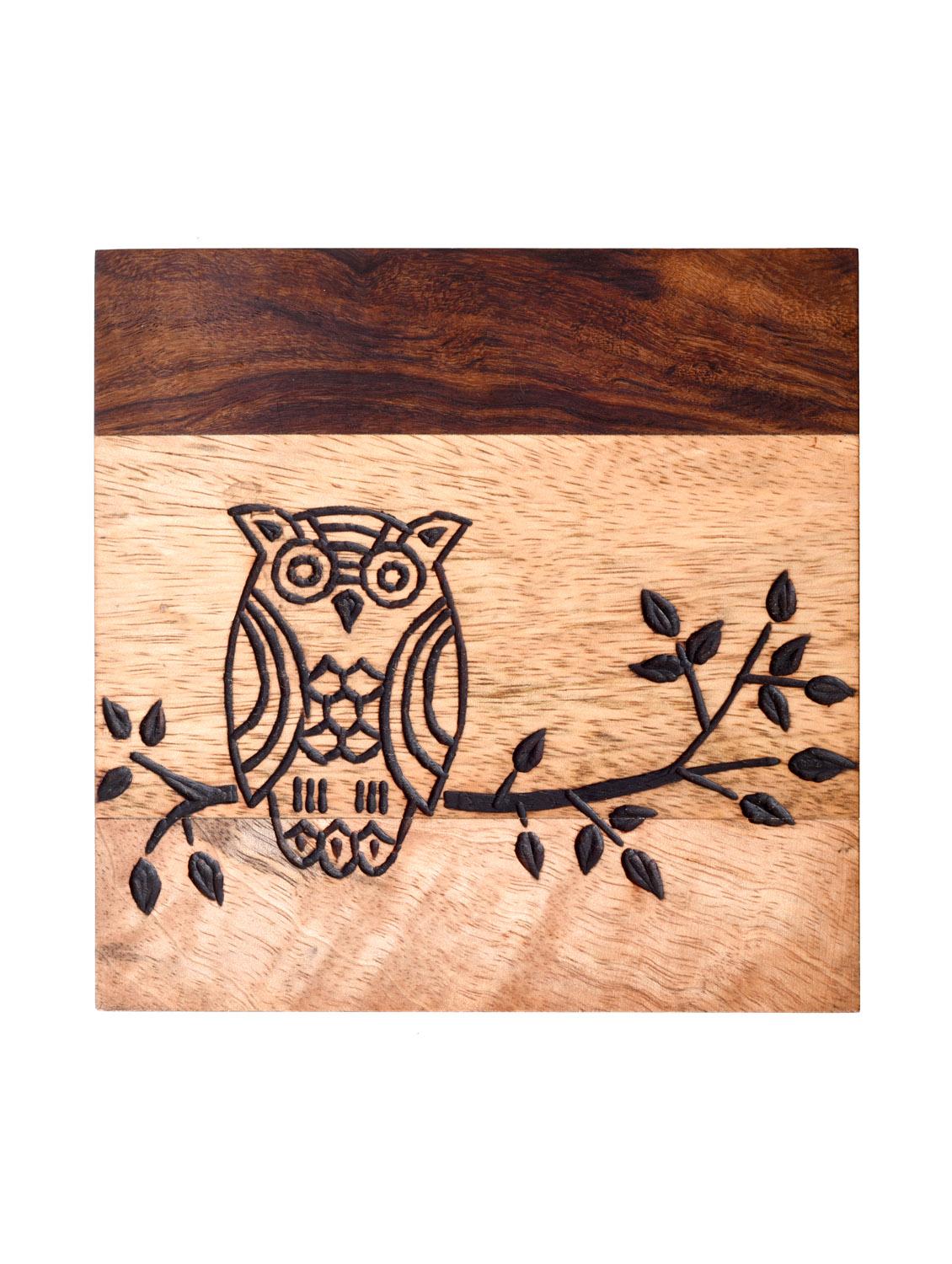 sheesham wood brown owl coaster set (set of 2) - 14571690 - Zoom Image - 2