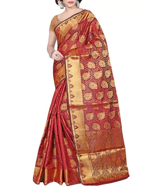 maroon art silk banarasi saree with blouse - 14586447 - Very Small Image - 1